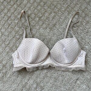 Bra Beige Polkadot Frill Adjustable Band Adjustable Straps 34C Good Condition